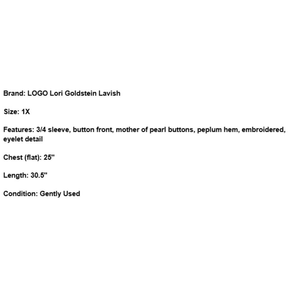 LOGO Lori Goldstein Lavish Button Up Top Plus Size 1X Eyelet Embroidered Peplum - Picture 8 of 8
